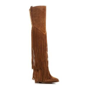 ASH Womens Brown Fringed Padded Gipsy Almond Toe Leather Boots Shoes 35